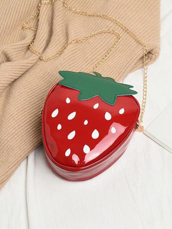 Women's Cute Strawberry Design Crossbody Bag, Fashionable Chain Strap Novelty Bag for Party, Casual Trendy Versatile PU Leather Daily Commuting Bag