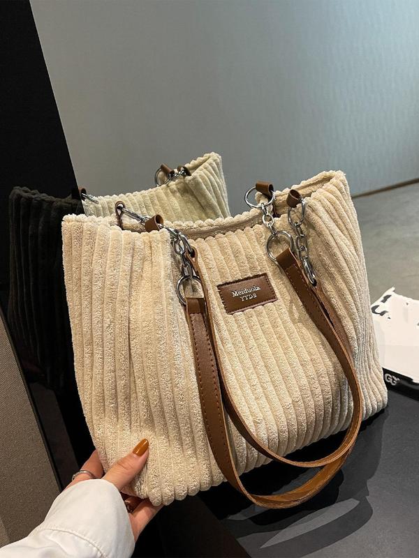 Women's Solid Color Textured Design Tote Bag, Fashionable Shoulder Bag for Daily Used, Casual Trendy Versatile High-quality Daily Commuting Bag