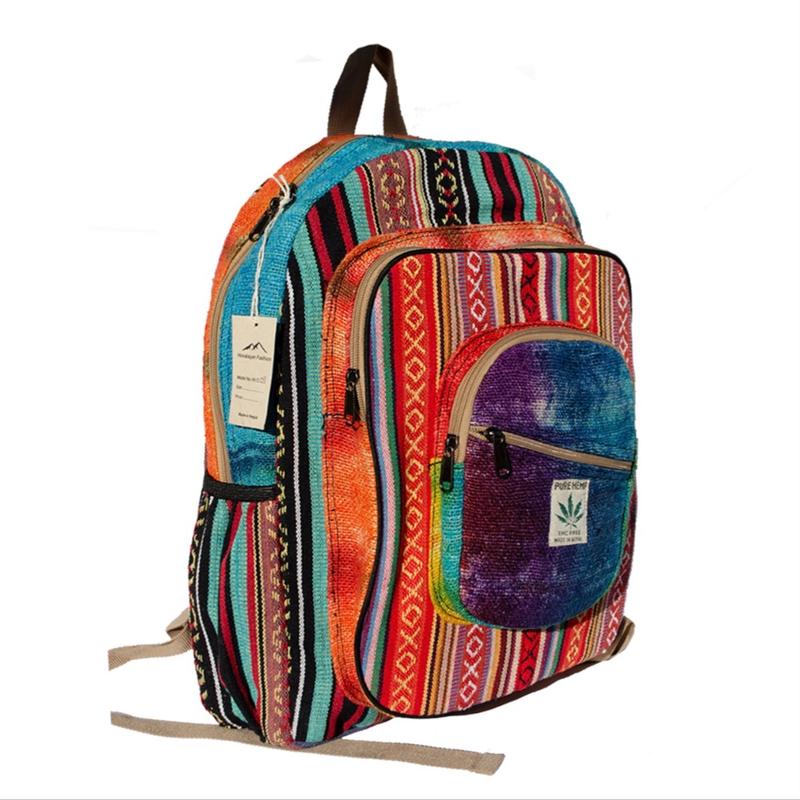 Himalayan Fashion Hemp Backpack Large Eco-Friendly, Tie-Dye Design For Travel, Outdoor Adventures, and Everyday Use