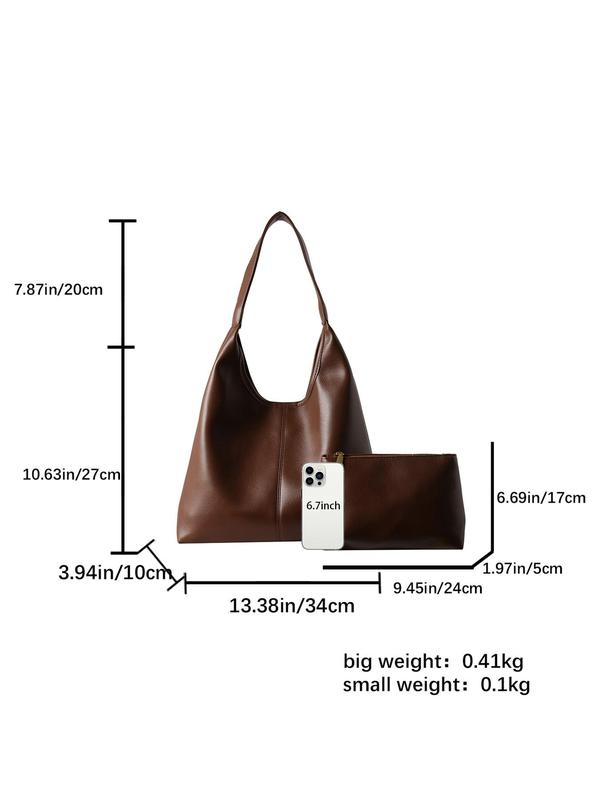 Women's Solid Color Tote Bag & Pouch Bag, Fashionable Large Capacity Shoulder Bag & Pouch, Casual Trendy Versatile High-quality Daily Commuting Bag Set