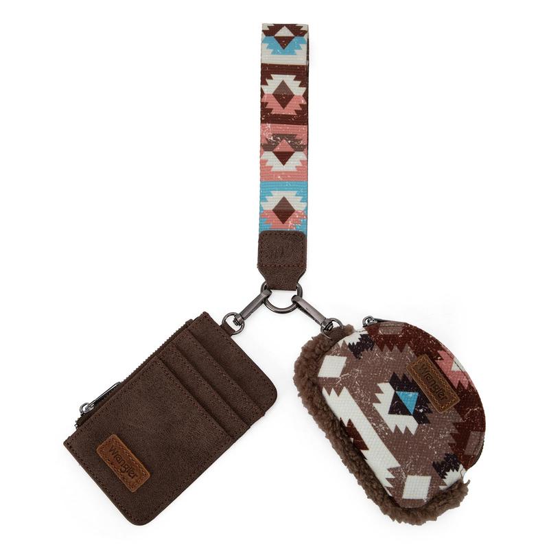 Wrangler Wristlet Keychain Wallets Dual Pouch Wristlet Sherpa Coin Purse for Women-Fall fashion