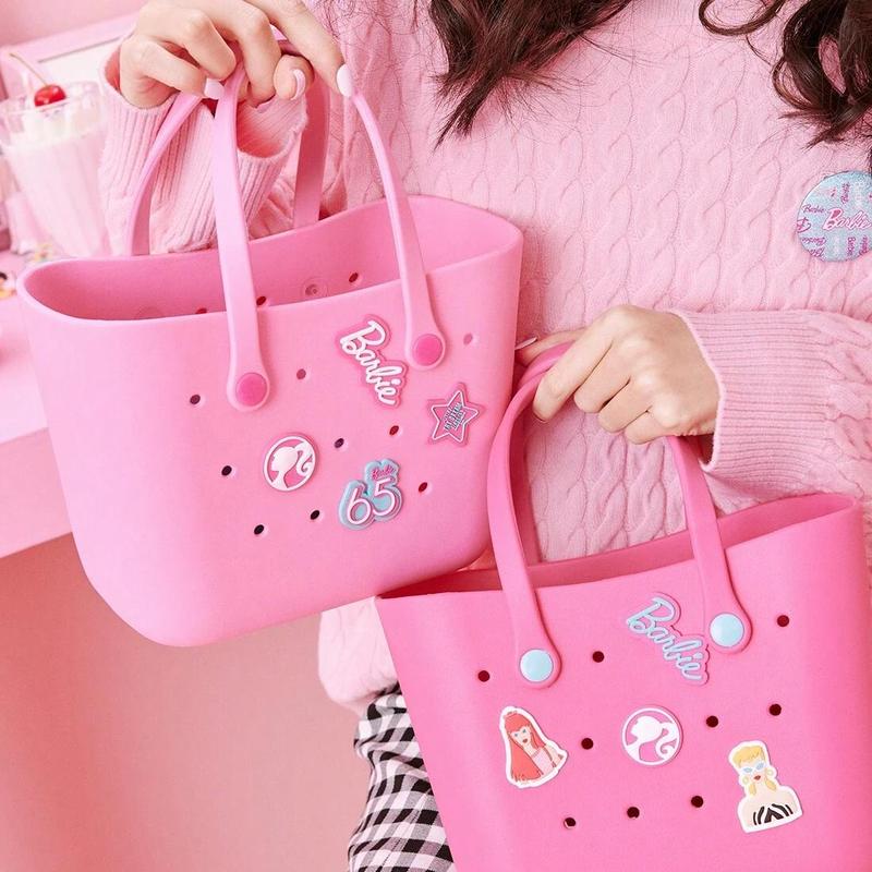 Barbie Lunch Bag For Women Lunch Tote Bag Cute Crocs Design Durable Lunch Bags For Girls Suitable Size Pink Pale Pink With Handle Cute Bento Bags For Tutorial School Work Barbie Daylight Shiny Series