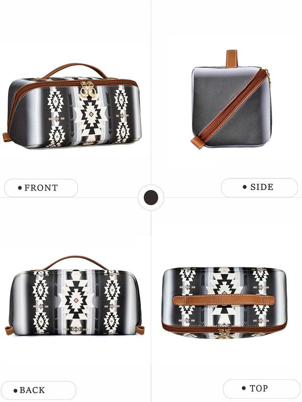 Boho Style Ethnic Pattern Makeup Bag, 2024 New Style Casual Pu Leather Zipper Makeup Bag, Versatile Storage Bag for Travel & Daily Use