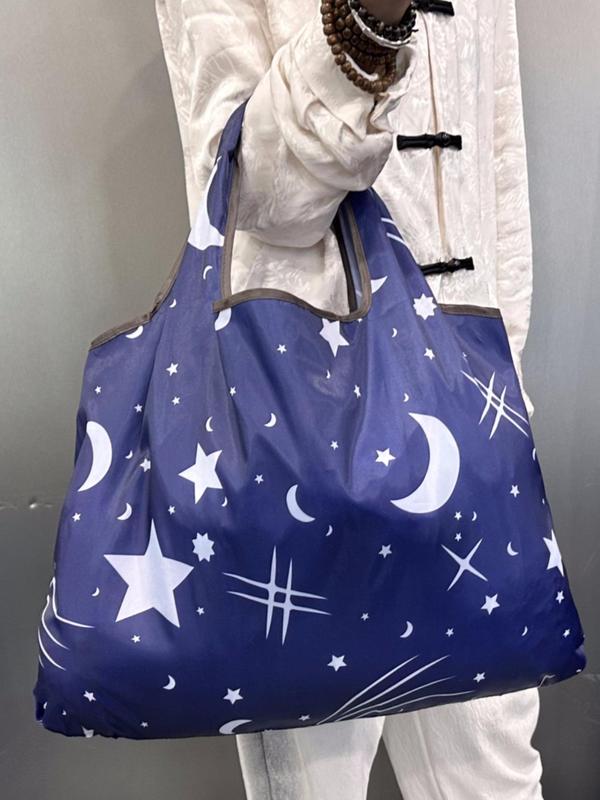 All over Galaxy Print Tote Bag,  Large Capacity Shoulder Bag for Women, Folding Portable Outdoor Shopping Street Bag