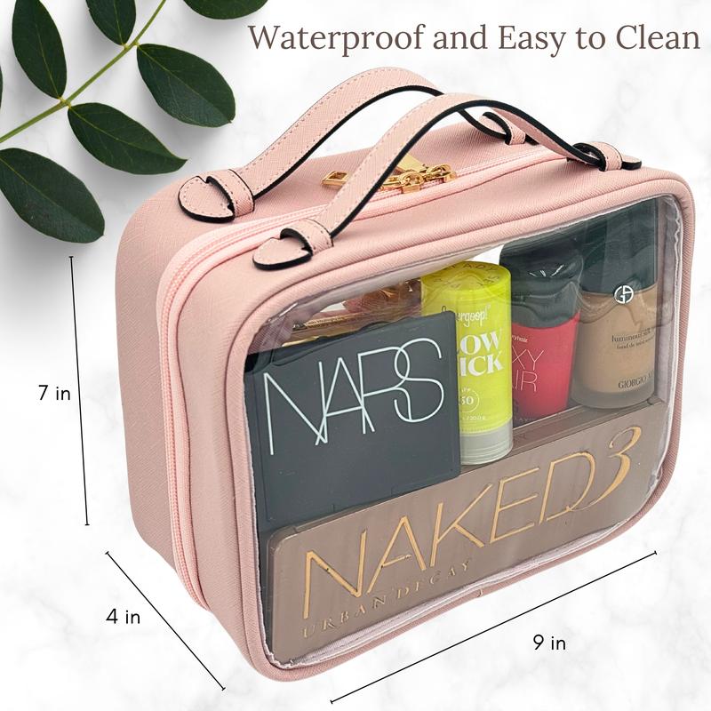 JAZD Clear Makeup Bag Toiletry Bag for Women Cosmetic Case Large Capacity Travel Make Up Bag Organizer Transparent Storage Compartment TSA Approved