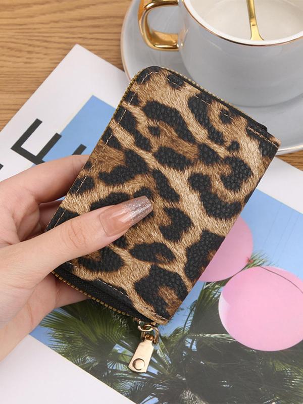 Women's Leopard Print Zipper Short Wallet, Casual Multi Card Slot Card Holder, Fashionable Wallet for Daily Use