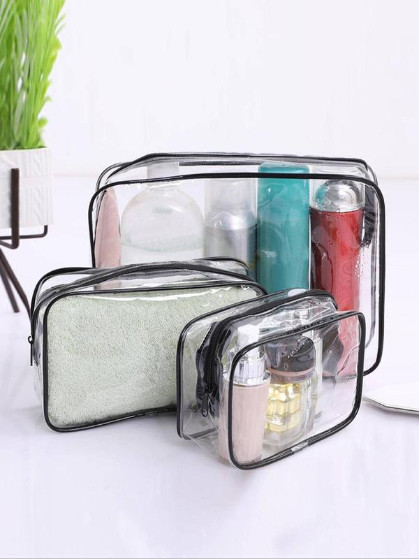 3pcs set Minimalist Transparent Travel Toiletry Bag, Portable Cosmetic Storage Bag, Zipper Makeup Organizer Pouch for Travel & Gym Use