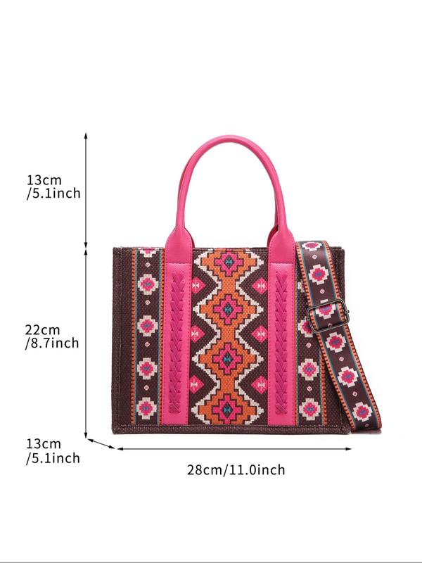 Women's Boho Style Ethnic Pattern Handbag, Vintage Trendy Zipper Crossbody Bag, Fashionable Bag for Daily Use