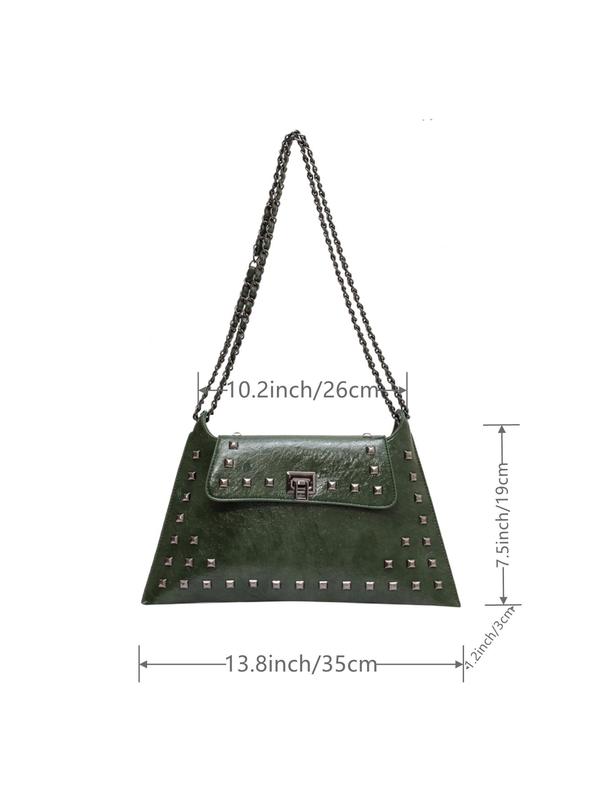 Women's Summer Punk Goth Rivet Decor Shoulder Bag, Fashionable Solid Color Underarm Bag for Daily Used, Casual Trendy Versatile High-quality Daily Commuting Bag