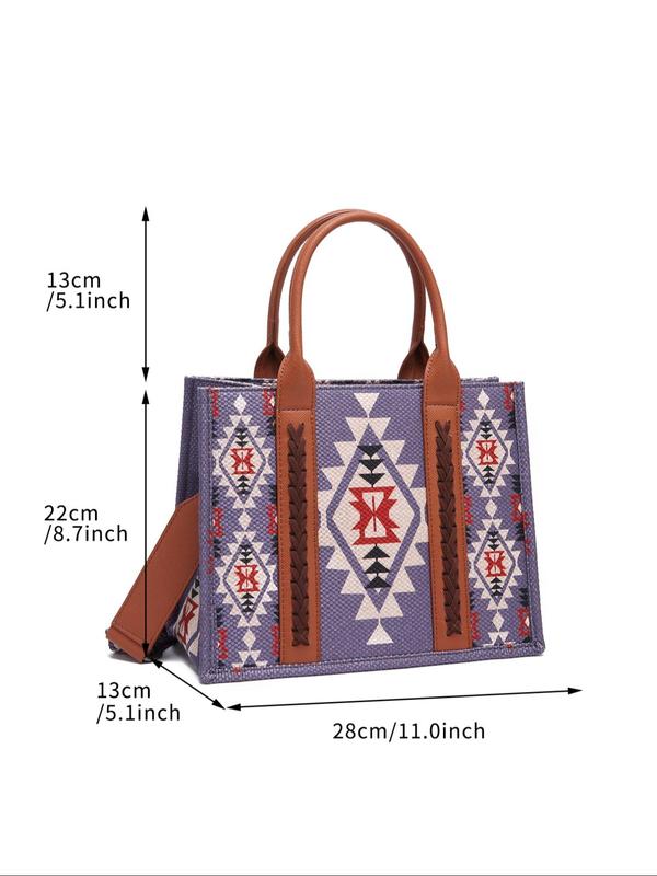 Women's Boho Style Ethnic Pattern Handbag, Vintage Trendy Zipper Crossbody Bag, Fashionable Bag for Daily Use