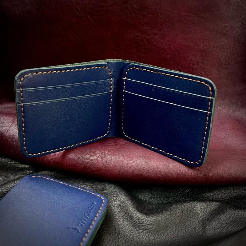 Genuine Leather wallet Men's 6 card slots, 2x bill, blue color Leather Wallet Bifold black trend durable classic