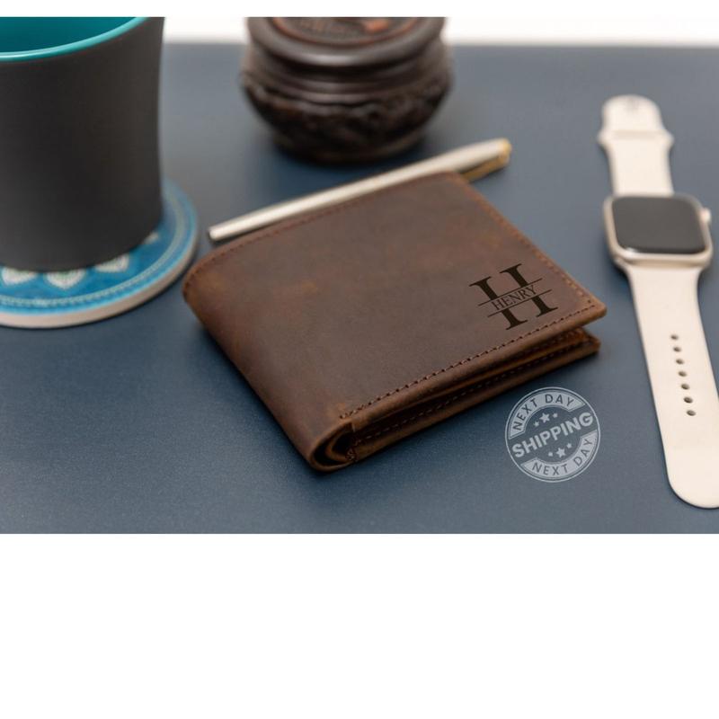 (Read in description) Personalized Leather RFID Wallet, Engraved Genuine Leather Custom Wallet, Anniversary Gift For Him, Men, Father, Dad, Husband, Boyfriend