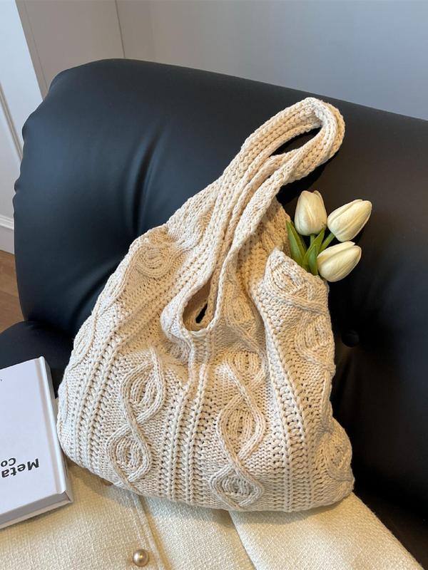 Women's Summer Elegant Knitting Minimalist Crochet Tote Bag, Chic Trendy Vintage Large Capacity Slouchy Shoulder Bag, Versatile Shoulder Bag for Work Streetwear School Use