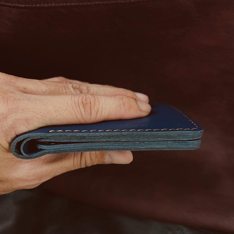 Genuine Leather wallet Men's 6 card slots, 2x bill, blue color Leather Wallet Bifold black trend durable classic