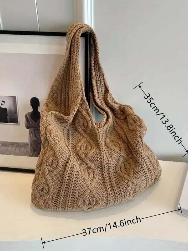 Women's Summer Elegant Knitting Minimalist Crochet Tote Bag, Chic Trendy Vintage Large Capacity Slouchy Shoulder Bag, Versatile Shoulder Bag for Work Streetwear School Use