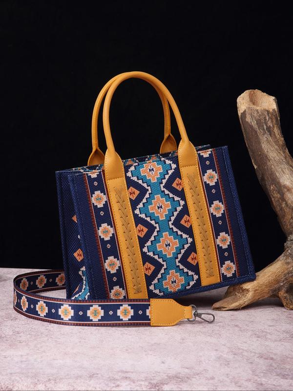 Women's Boho Style Ethnic Pattern Handbag, Vintage Trendy Zipper Crossbody Bag, Fashionable Bag for Daily Use