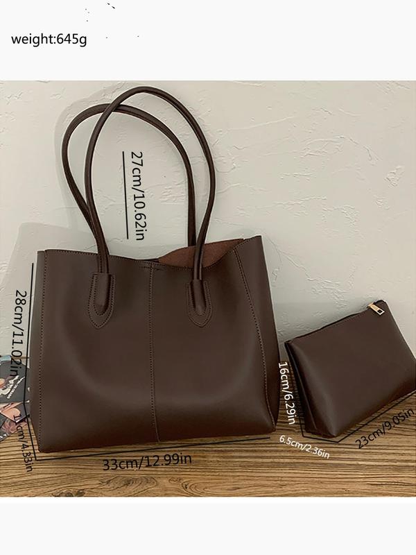 Women's Fashionable Solid Color Soft Pu Leather Tote Bag, Work Bag, Fall Large Capacity Shoulder Tote Bag for Daily, School & Commuting Used As Gift, Purses for Women