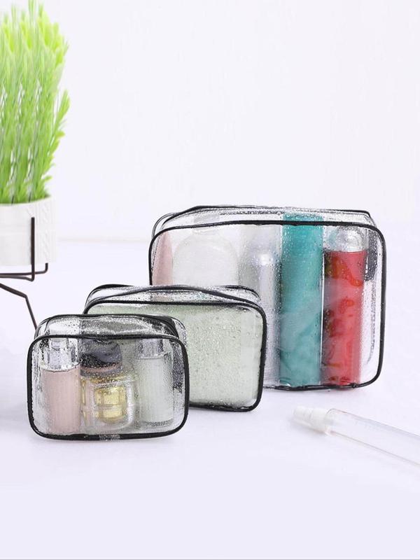 3pcs set Minimalist Transparent Travel Toiletry Bag, Portable Cosmetic Storage Bag, Zipper Makeup Organizer Pouch for Travel & Gym Use