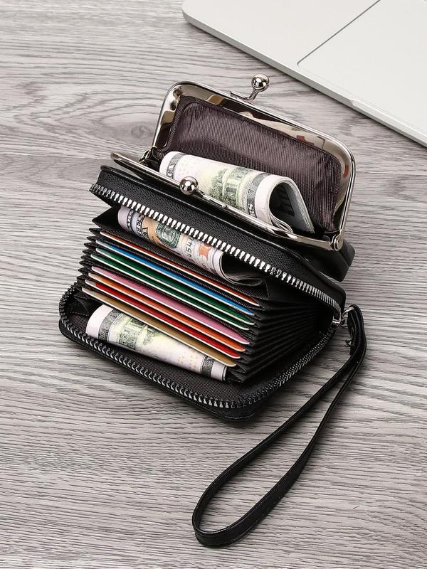 Women's Elegant Minimalist Short Wallet,  Casual Vintage Zipper Wristlet Wallet with Card Slots, Multifunctional Card Holder for Daily & Work Use