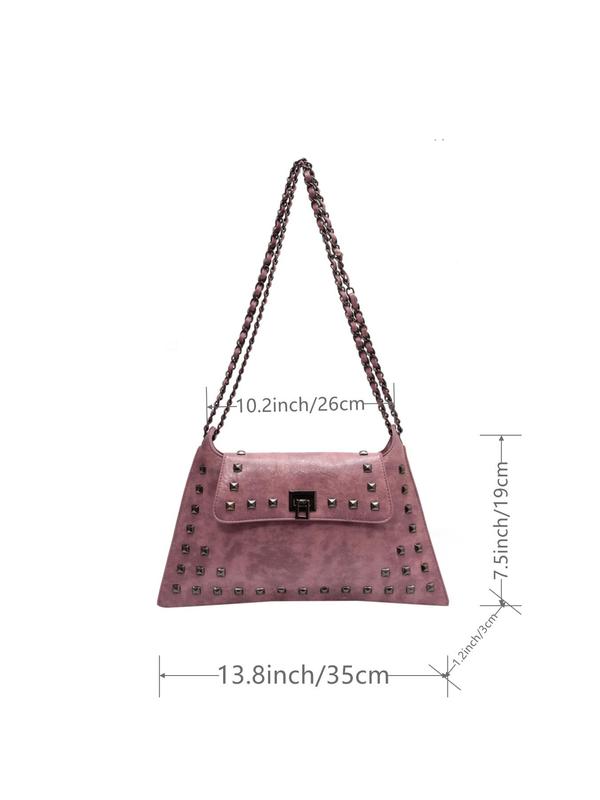 Women's Summer Punk Goth Rivet Decor Shoulder Bag, Fashionable Solid Color Underarm Bag for Daily Used, Casual Trendy Versatile High-quality Daily Commuting Bag