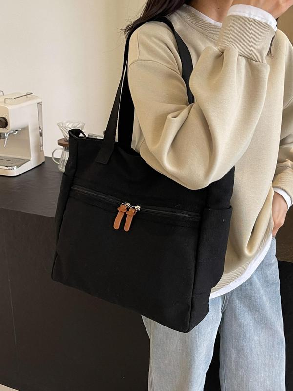 Women's Solid Color Tote Bag, Large Capacity Shoulder Bag for Daily Used, Casual Trendy Versatile High-quality Daily Commuting Bag, Girl Fashionable Bag