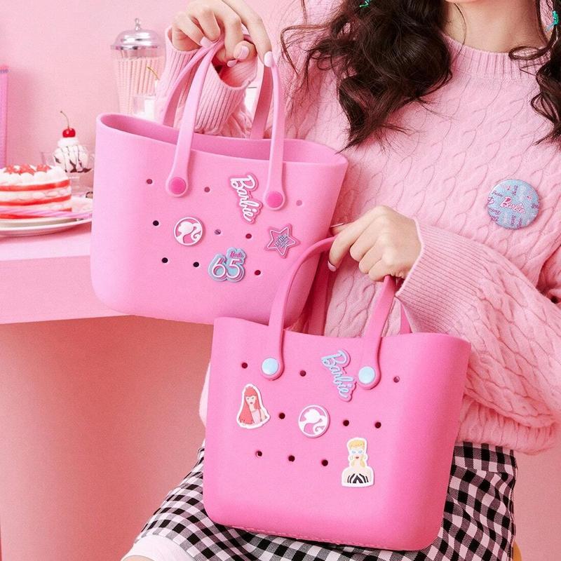 Barbie Lunch Bag For Women Lunch Tote Bag Cute Crocs Design Durable Lunch Bags For Girls Suitable Size Pink Pale Pink With Handle Cute Bento Bags For Tutorial School Work Barbie Daylight Shiny Series