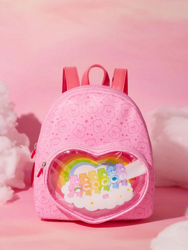 Care Bears Cartoon Bear & Heart Print Cute Backpack | Adorable & Spacious Bag for School, Travel, and Everyday Essentials