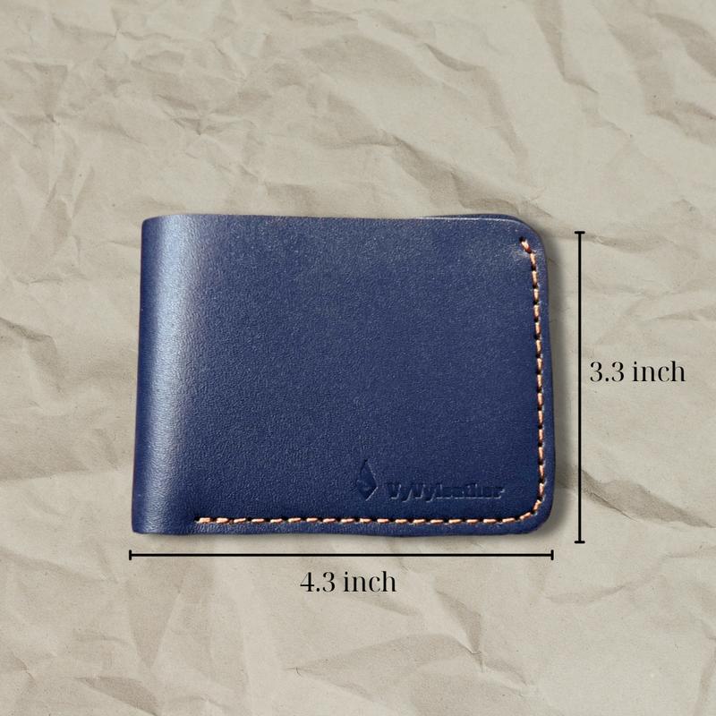 Genuine Leather wallet Men's 6 card slots, 2x bill, blue color Leather Wallet Bifold black trend durable classic