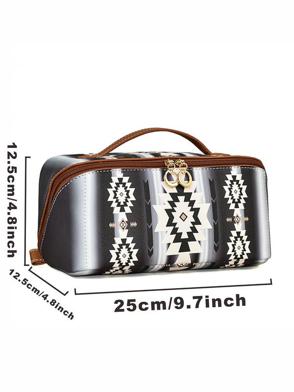 Boho Style Ethnic Pattern Makeup Bag, 2024 New Style Casual Pu Leather Zipper Makeup Bag, Versatile Storage Bag for Travel & Daily Use