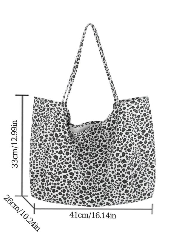 Women's Fashion Leopard Print Tote Bag, Large Capacity Lightweight Foldable Designer Shoulder Bag, Trendy Versatile High-quality Daily Commuting Bag, Girl Fashionable Shopping Bag