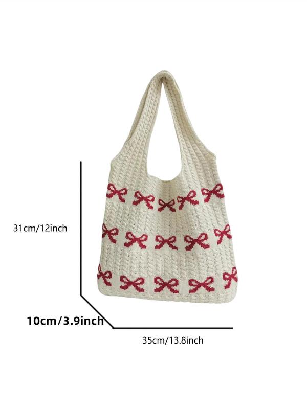 Women's Bowknot Pattern Knitted Tote Bag, Fashionable Shoulder Bag for Daily Used, Casual Trendy Versatile High-quality Daily Commuting Bag, Girl Fashionable Shopping Bag