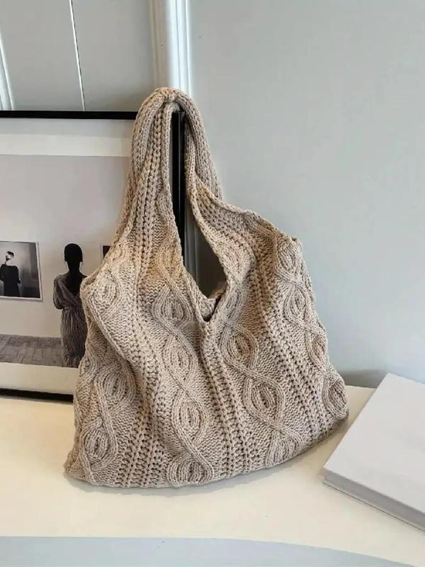 Women's Summer Elegant Knitting Minimalist Crochet Tote Bag, Chic Trendy Vintage Large Capacity Slouchy Shoulder Bag, Versatile Shoulder Bag for Work Streetwear School Use