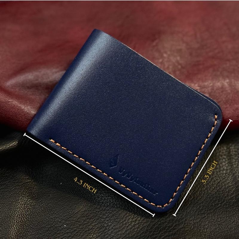 Genuine Leather wallet Men's 6 card slots, 2x bill, blue color Leather Wallet Bifold black trend durable classic