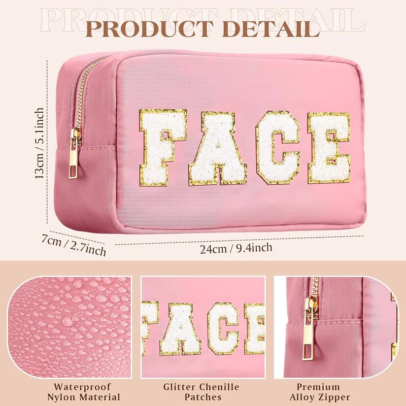 4 Pcs Preppy Makeup Bag - Your Stylish Storage Solution! Chenille letter nylon cosmetic bag. Makeup bag toiletry cosmetic case. Preppy bag with zipper. Stuff bag cosmetic pouch. Makeup pouch for women.