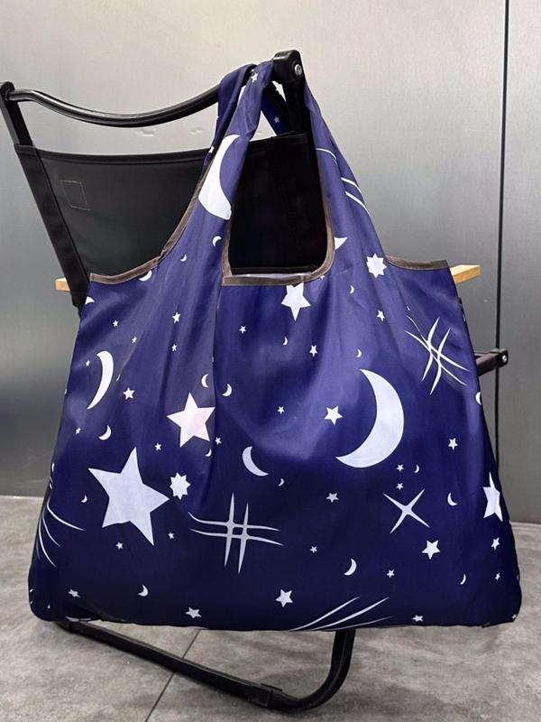 All over Galaxy Print Tote Bag,  Large Capacity Shoulder Bag for Women, Folding Portable Outdoor Shopping Street Bag