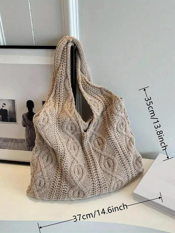 Women's Summer Elegant Knitting Minimalist Crochet Tote Bag, Chic Trendy Vintage Large Capacity Slouchy Shoulder Bag, Versatile Shoulder Bag for Work Streetwear School Use