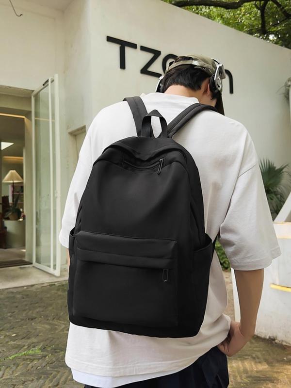 Unisex Preppy Style Casual Plain Backpack, Fashionable Large Capacity Laptop Bag, Versatile Minimalist  Travel Backpack for School & Travel