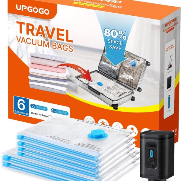 Travel Vacuum Bags with Prtable Electric Pump (Combo 6 Pack),Vacuum Seal Bags for Clothing,Space Saver Vacuum Storage Bags,Vacuum Travel Bags for Luggage,Travel Essentials Visit the Store