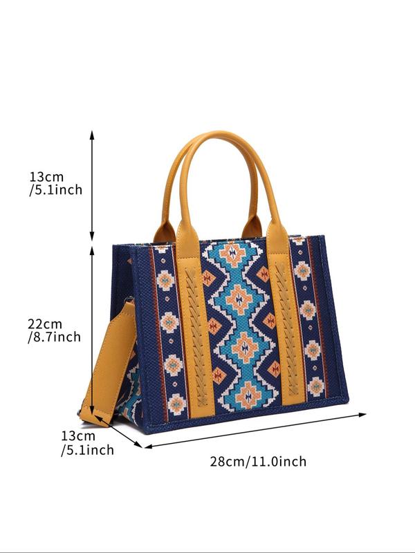 Women's Boho Style Ethnic Pattern Handbag, Vintage Trendy Zipper Crossbody Bag, Fashionable Bag for Daily Use