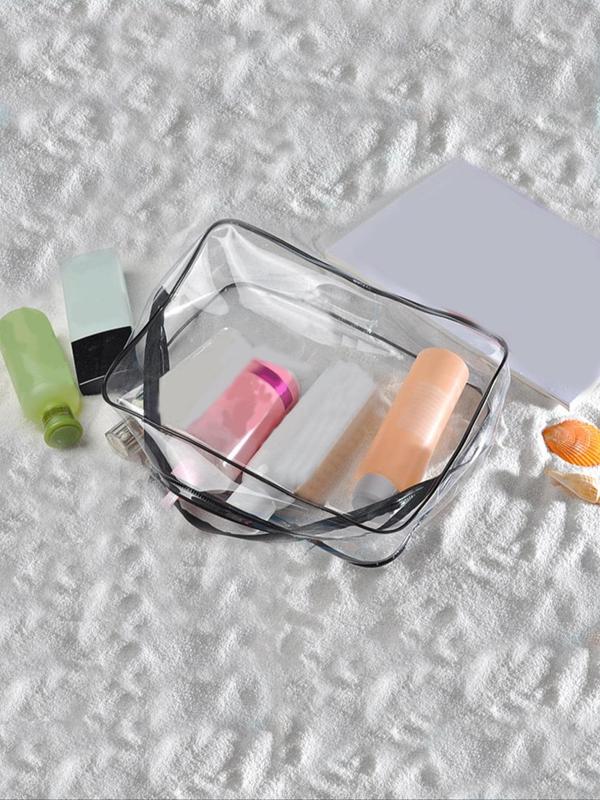 3pcs set Minimalist Transparent Travel Toiletry Bag, Portable Cosmetic Storage Bag, Zipper Makeup Organizer Pouch for Travel & Gym Use