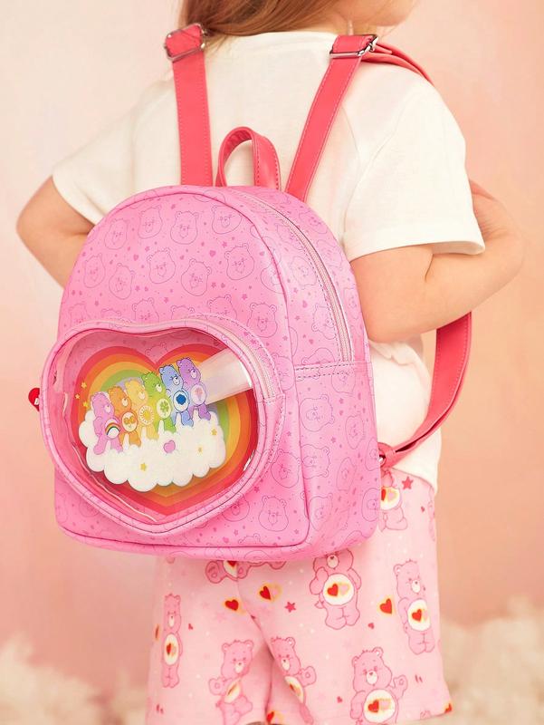 Care Bears Cartoon Bear & Heart Print Cute Backpack | Adorable & Spacious Bag for School, Travel, and Everyday Essentials