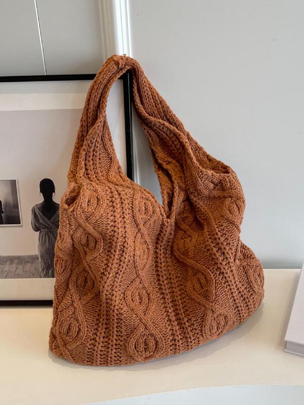 Women's Summer Elegant Knitting Minimalist Crochet Tote Bag, Chic Trendy Vintage Large Capacity Slouchy Shoulder Bag, Versatile Shoulder Bag for Work Streetwear School Use