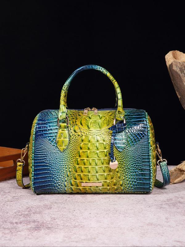 Women's 2024 Y2k Punk Crocodile Embossed Boston Bag, Vintage Handbag for Women Back To School, Retro Colorful Summer Designer Crossbody Bag for Party Club