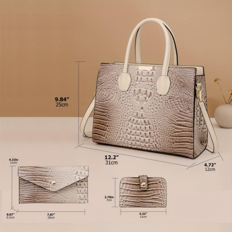 3Pcs  Set Crocodile Print Tote Bag - Large Capacity, Women's Fashion Handbag, Shoulder Bag and Purse