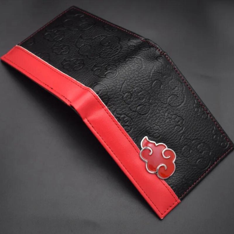 Akatsuki Wallet - Red Cloud Symbol Wallet Hidden Leaf Symbol Wallet Japanese Anime Manga Wallet PU Leather pendant Foldable Wallet Card Cash Zipper Coin Pocket Indent Pattern