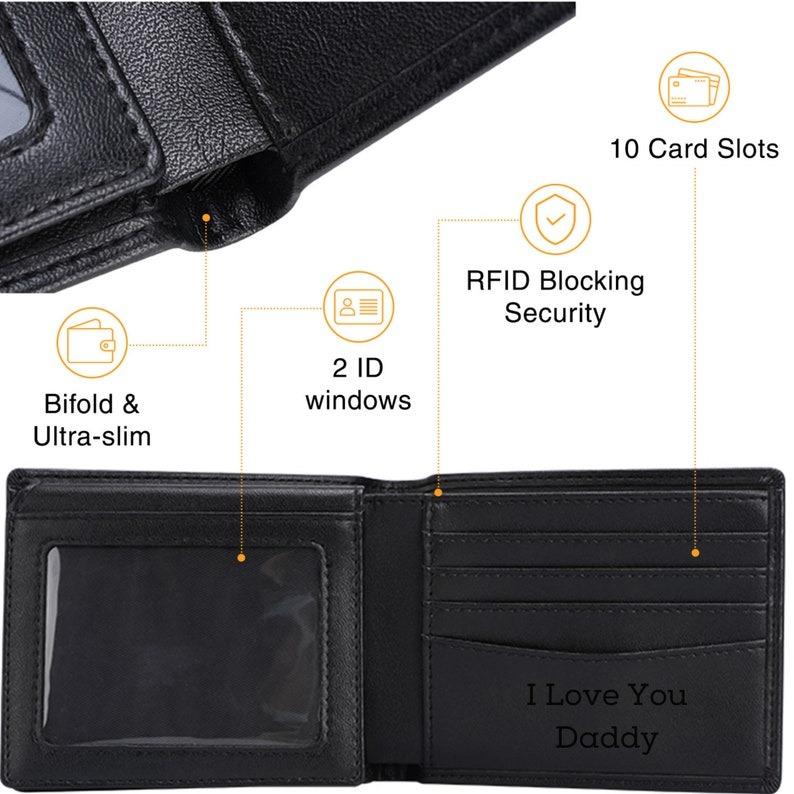 Personalized Leather RFID Wallet, Engraved Genuine Leather Custom Wallet, Anniversary Gift For Him, Husband, Boyfriend, Men, Father, Dad