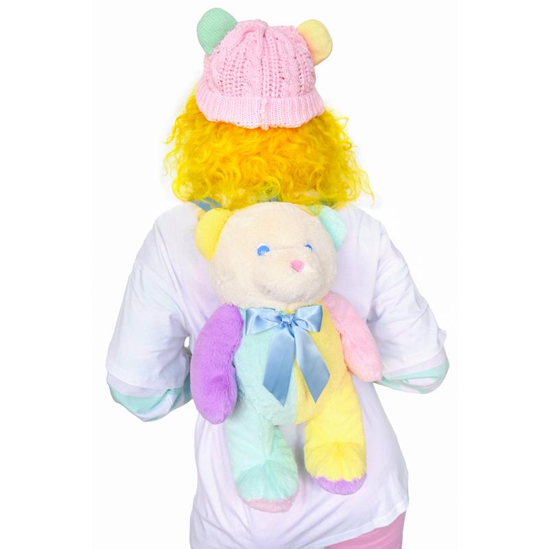 Pastel Patches Soft Stuffed Bear Backpack Color Block Pink Blue