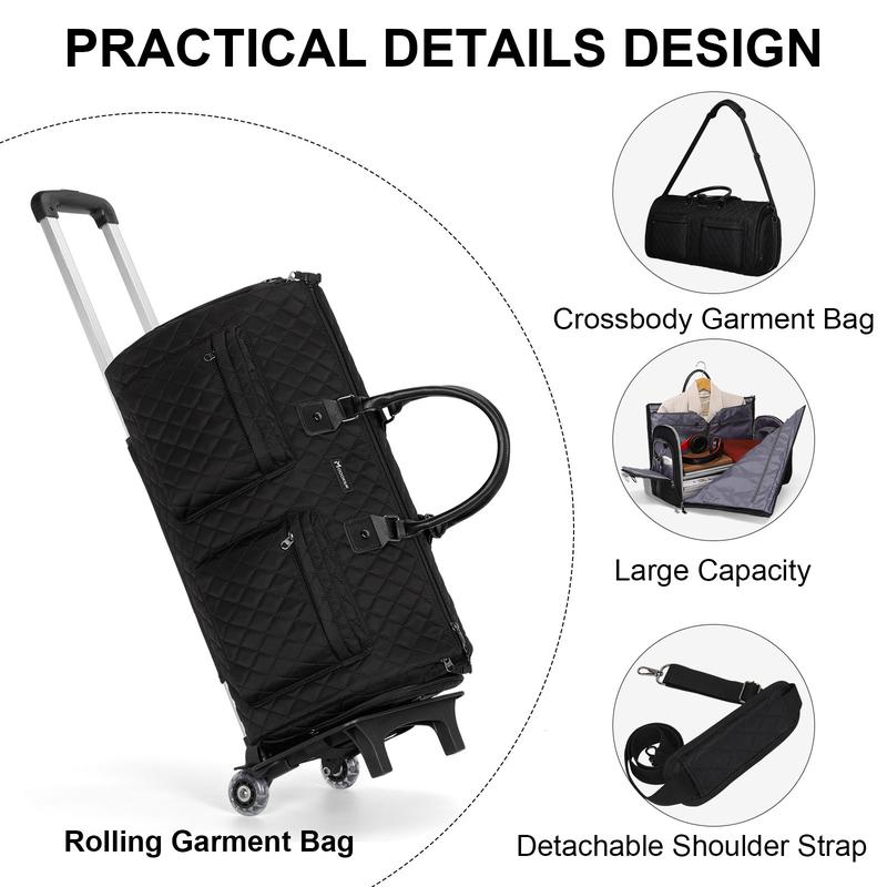 Garmentbag  3 in 1 Rolling Garment Bag for Travel,Womens Convertible Garment Bags with Wheels, Luggage Suit Travel Bags,3 in 1 Carry On Wheeled Duffel Bag,Black Large capacity, high quality, waterproof and portable, durable and beautiful Multifunctional