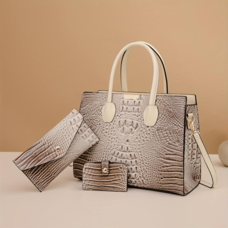 3Pcs  Set Crocodile Print Tote Bag - Large Capacity, Women's Fashion Handbag, Shoulder Bag and Purse