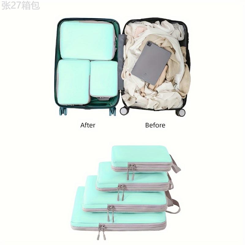 4pcs Lightweight Compression Packing Cubes, Handheld Luggage Packing Organizer Set for Clothing Underwear Shoes Storage and Travel Use